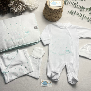 Kit 1ª Roupinha Pintas Verde Água