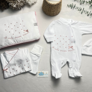 Kit 1ª Roupinha Pintas Rosa Velho