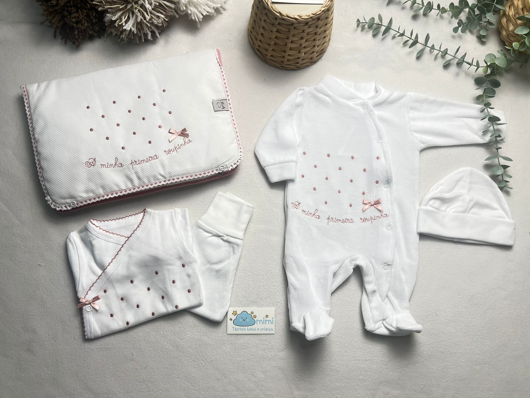Kit 1ª Roupinha Pintas Rosa Velho