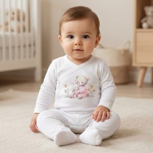 Body + Collant Ursinho com Coelho Rosa