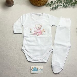 Body + Collant Ursinho com Coelho Rosa