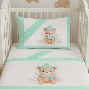 Jogo de Cama Algodão Ursinho Cachecol