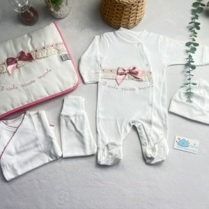 Kit 1ª Roupinha Bordado Inglês Rosa (Primavera)